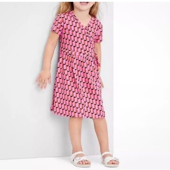 DVF for Target Kids Short Sleeve Pink Modern Geo faux wrap dress size 6/7 - Picture 2 of 11